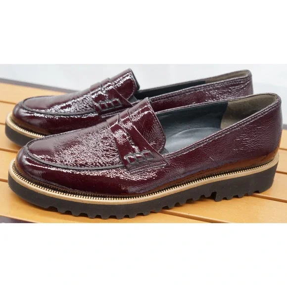 Paul Green Platform Loafers in a wine-colored crinkled patent leather Size 10 - Picture 4 of 12